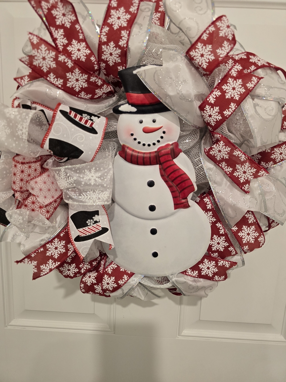 Festive Red & White Snowman Holiday Wreath Small About 16"